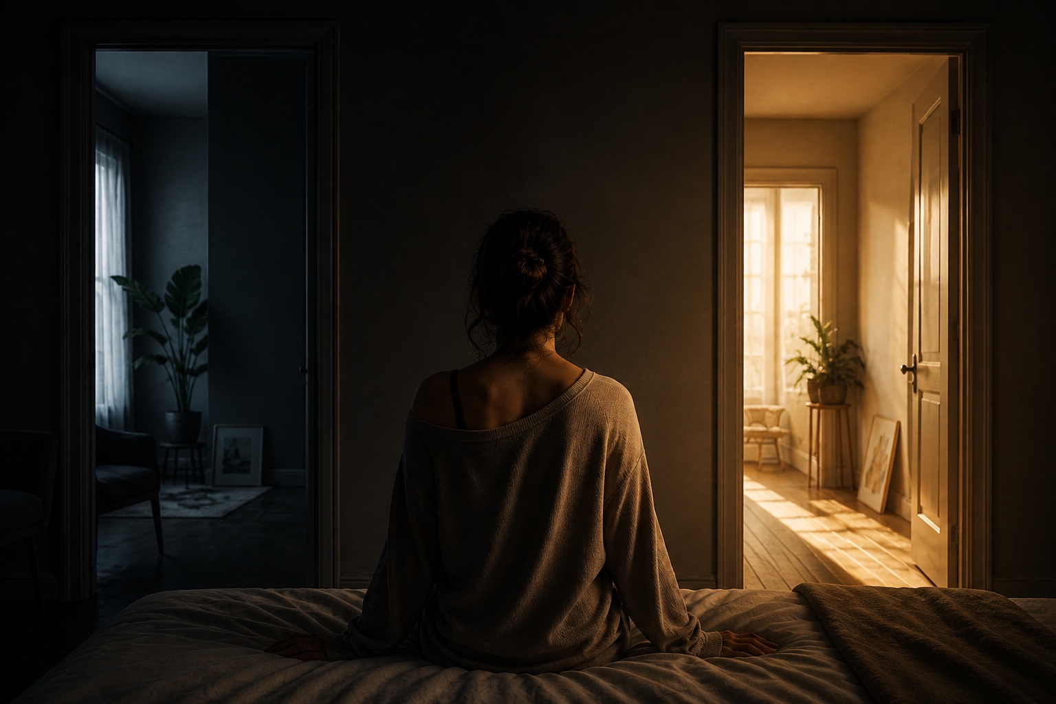 Woman caught between two choices